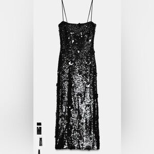 Zara Black Sequin Flower Midi Dress 4772/273